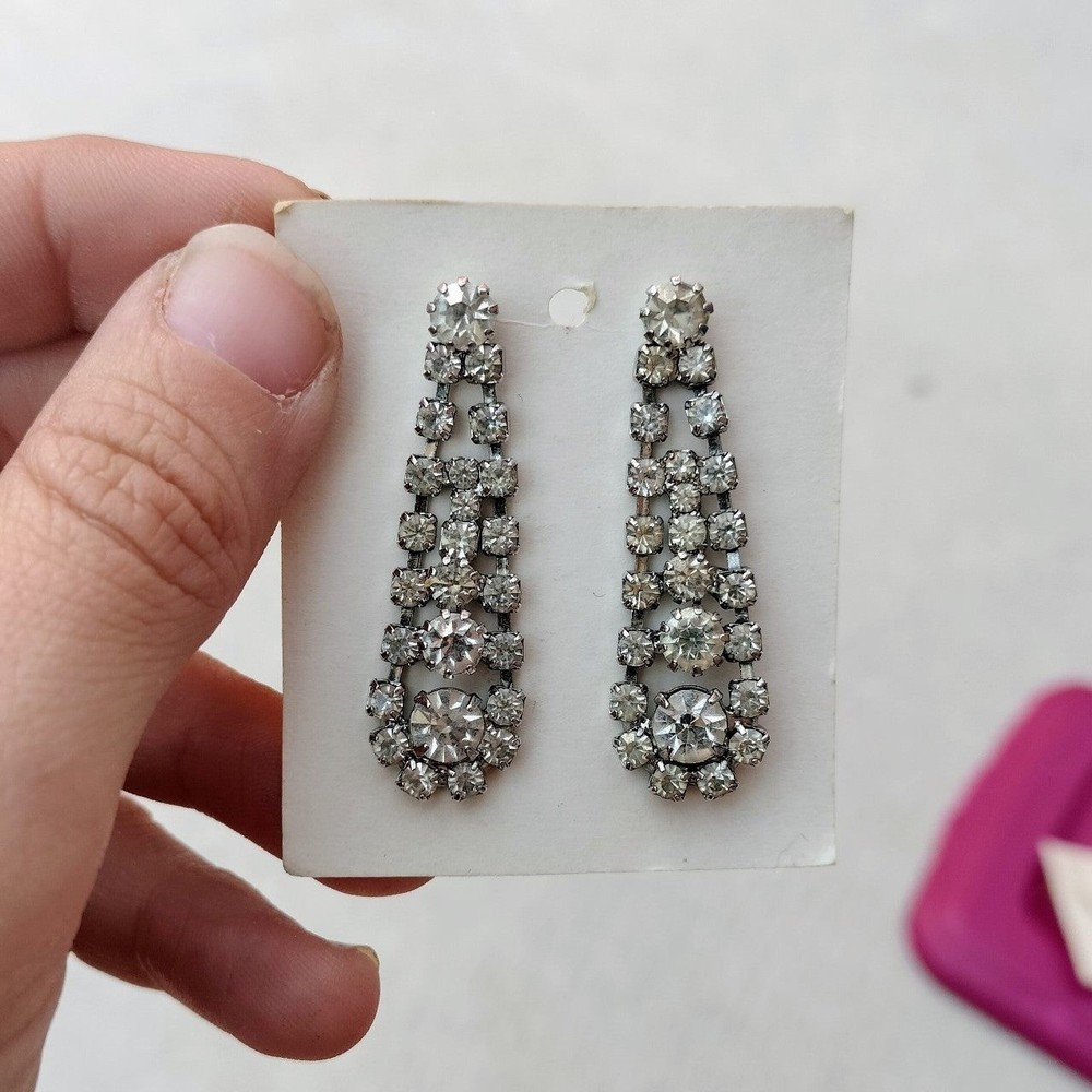 Women's White Rhinestone Dangle Silver Earrings